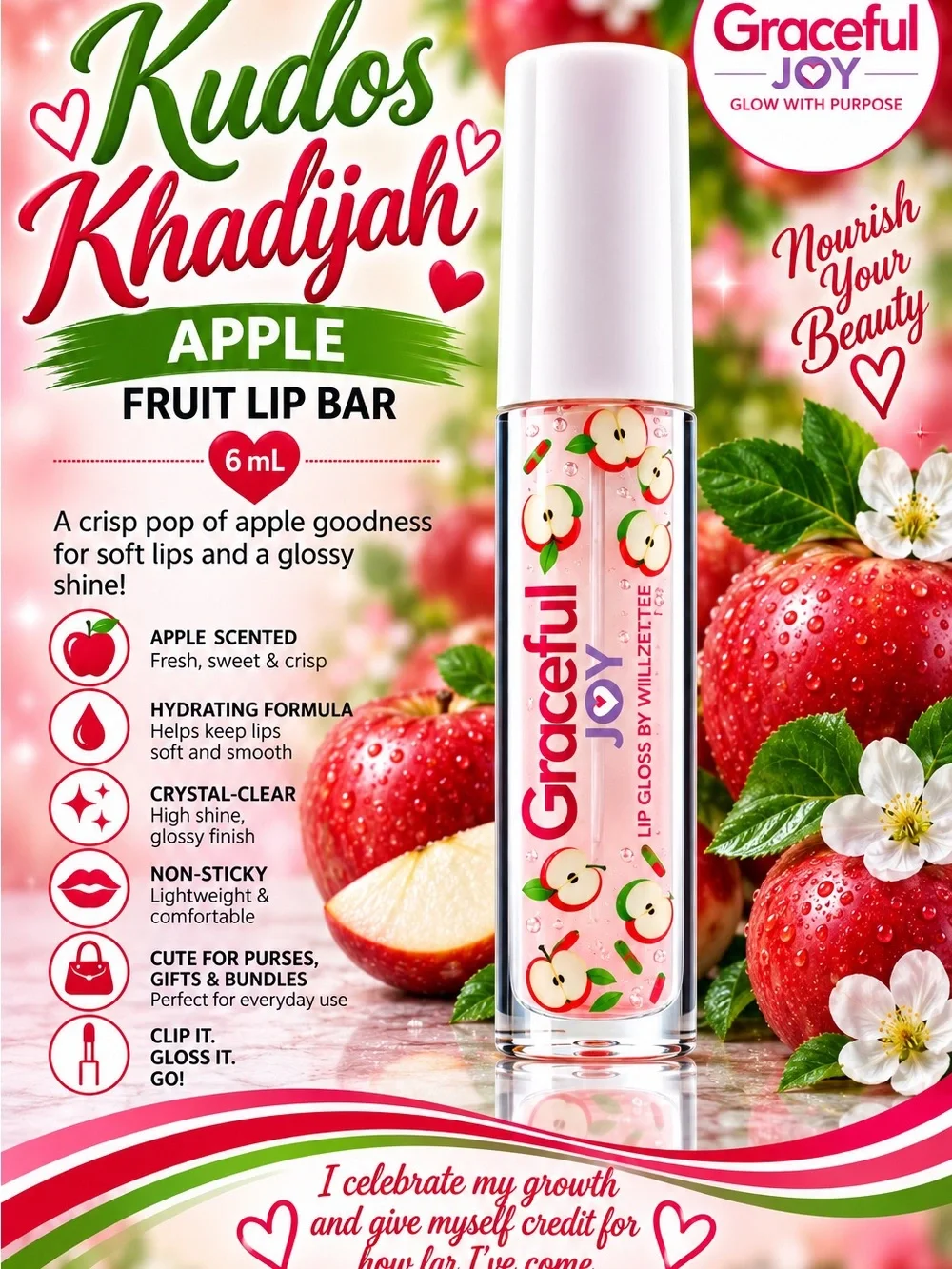 Graceful Joy Kudos Khadijah - Apple Lip Bar - Clear Tropical Gloss